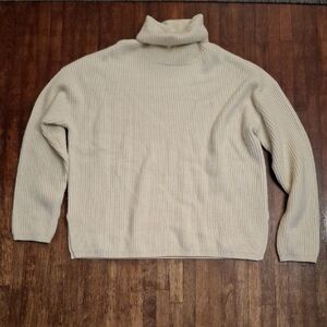 Cream Rebdolls White Cable Knit Turtleneck Sweater With Slits